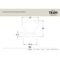 Tradco Cupboard Knob White Porcelain Matt Black D32xP30mm