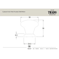 Tradco Cupboard Knob White Porcelain Matt Black D38xP36mm