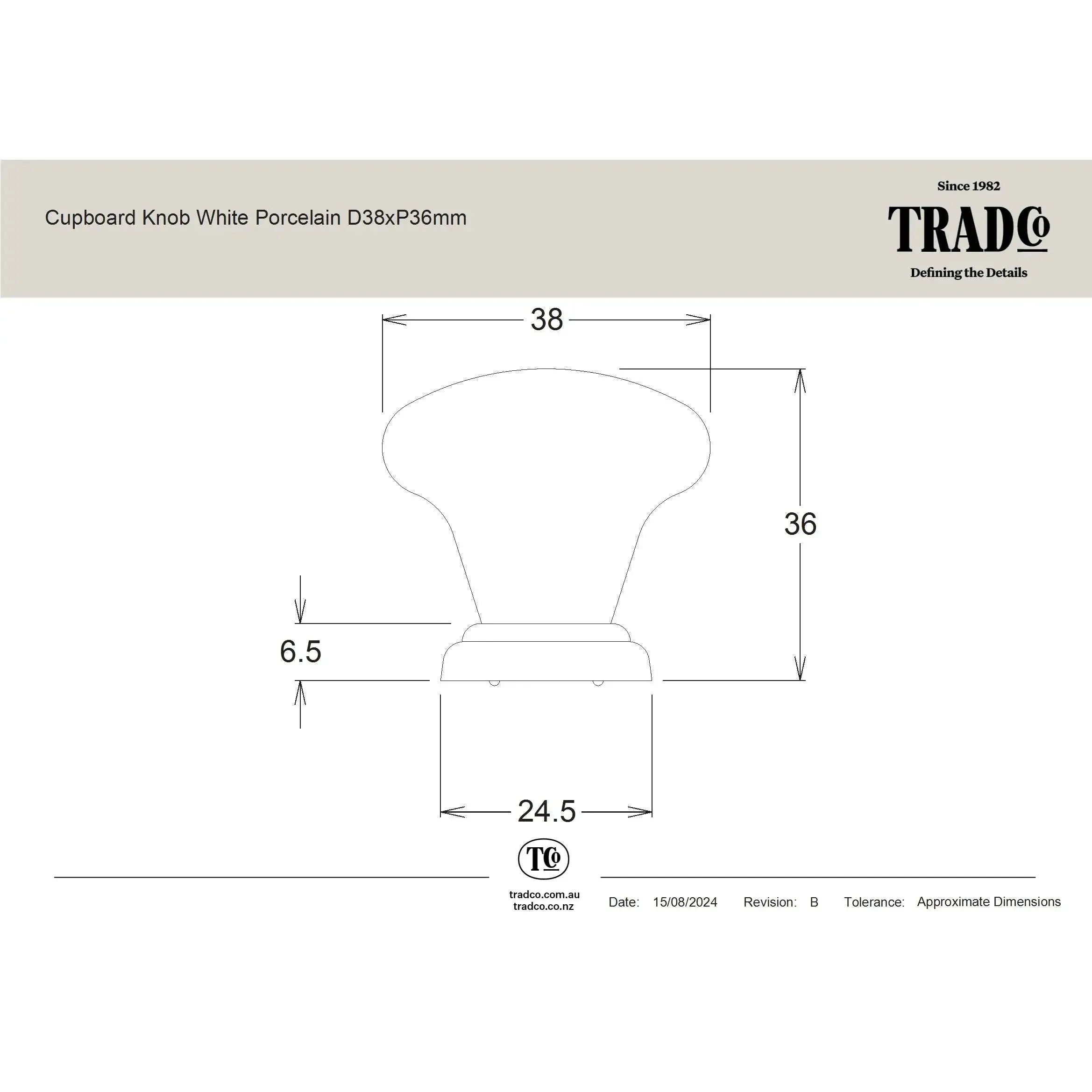 Tradco Cupboard Knob White Porcelain Matt Black D38xP36mm