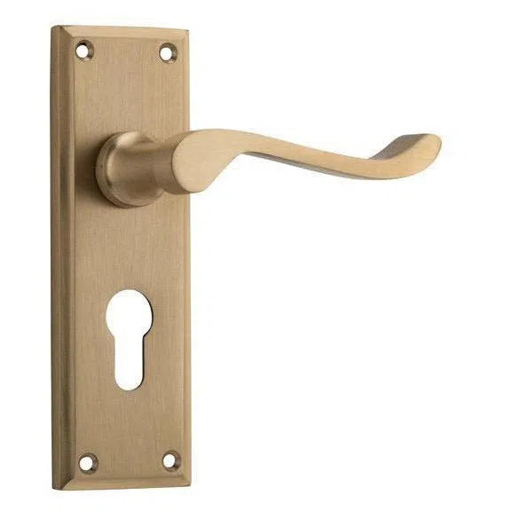 Tradco Door Handle Camden Euro Pair Satin Brass