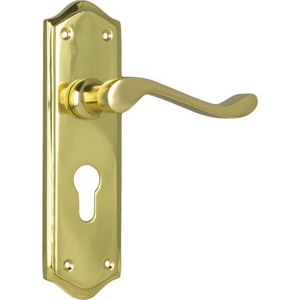Tradco Door Handle Henley Euro Pair Polished Brass