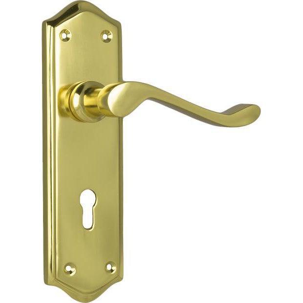 Tradco Door Handle Henley Lock Pair Polished Brass