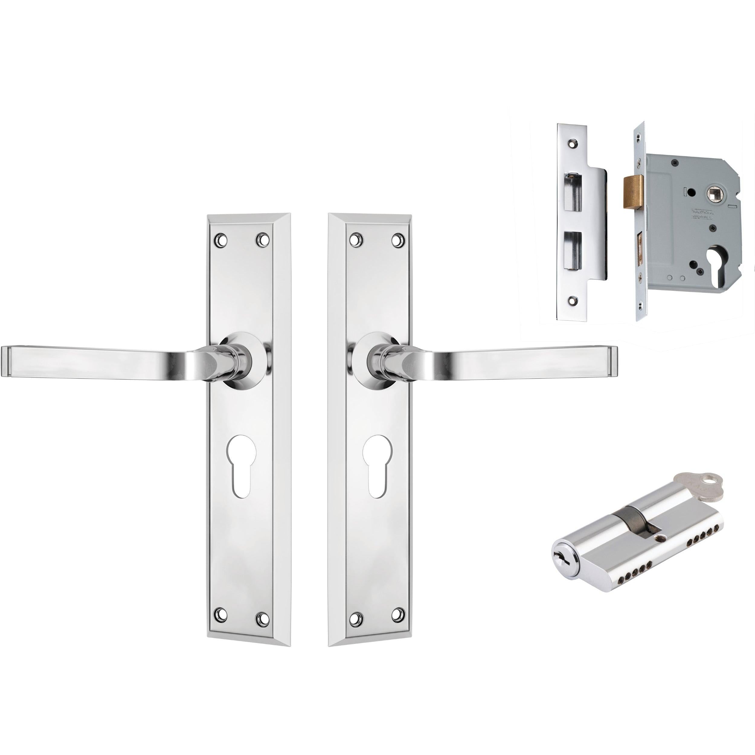 Tradco Door Handle Menton Chrome Plated Key/Key Entrance Set