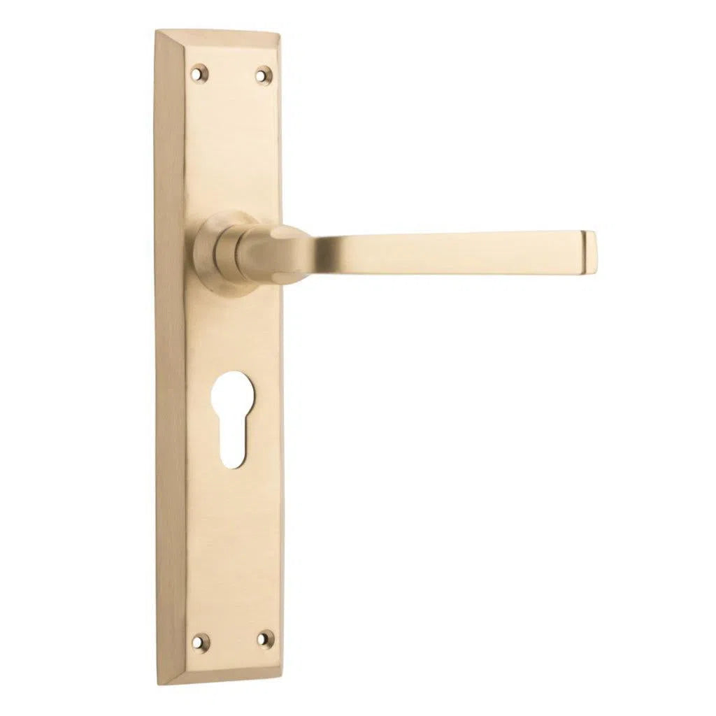 Tradco Door Handle Menton Euro Pair Unlacquered Satin Brass