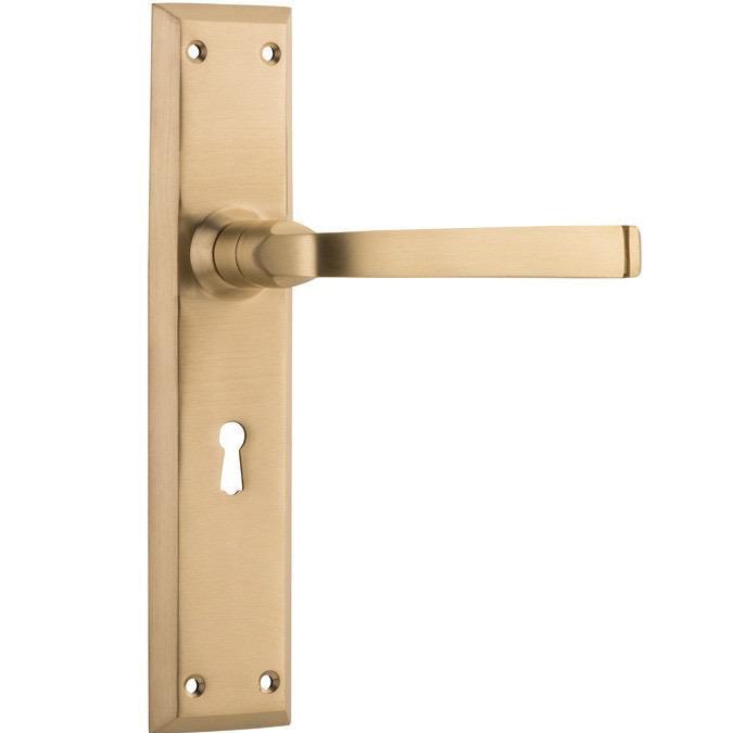 Tradco Door Handle Menton Lock Pair Satin Brass