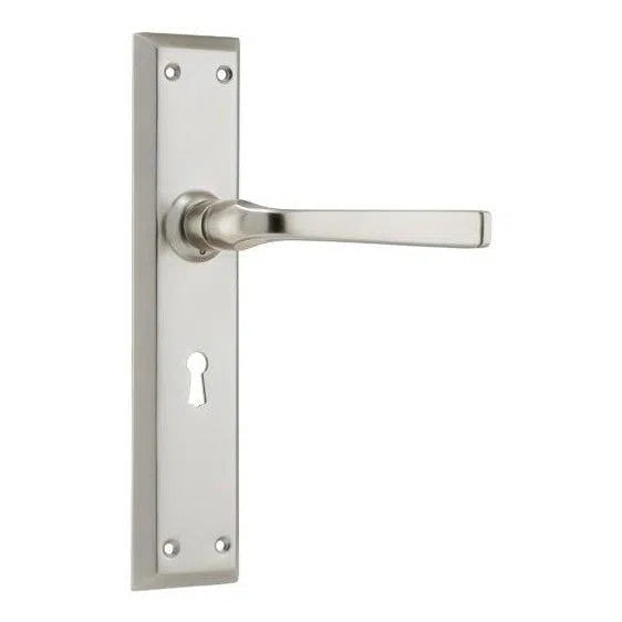 Tradco Door Handle Menton Lock Pair Satin Nickel