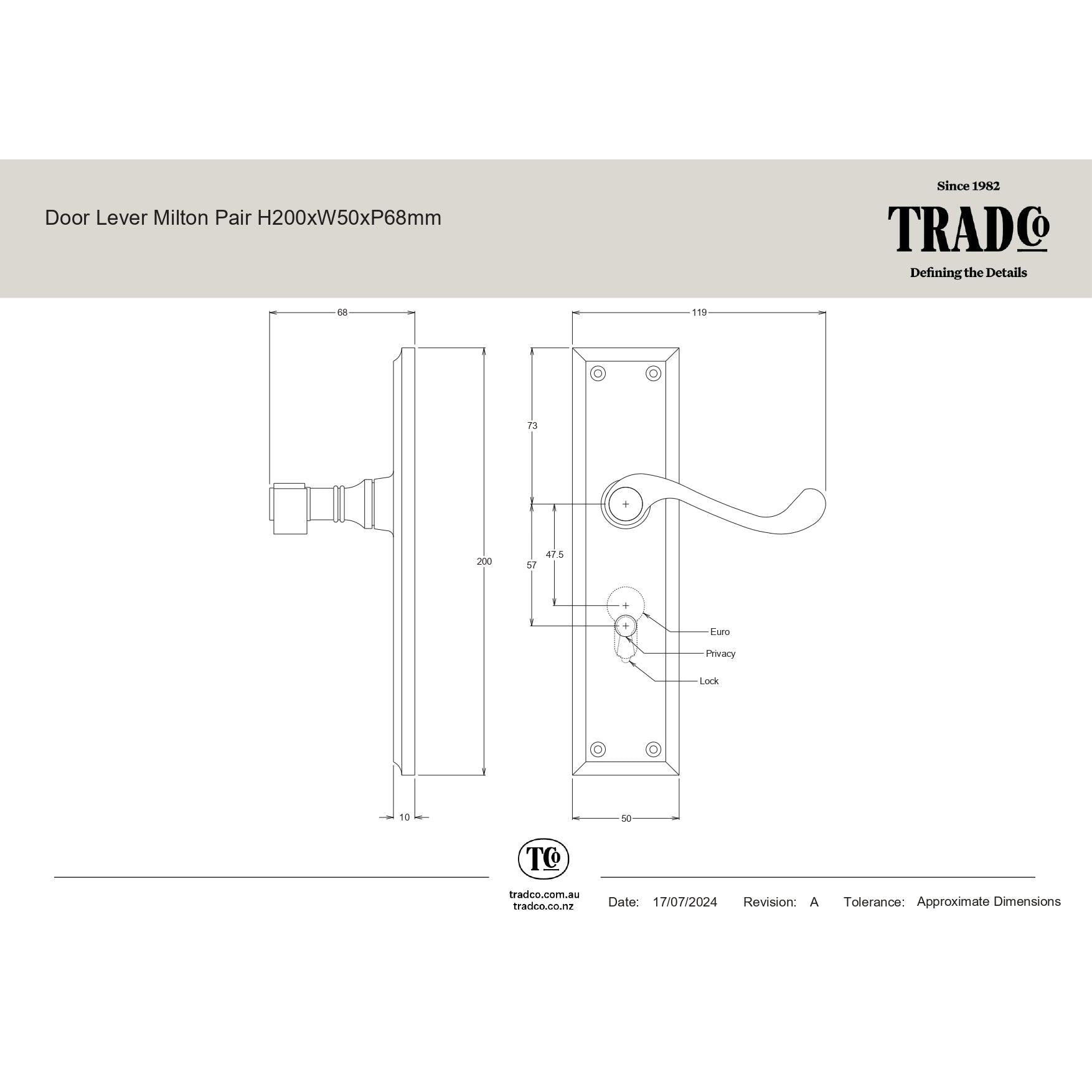Tradco Door Handle Menton Matt Black Key/Key Entrance Set