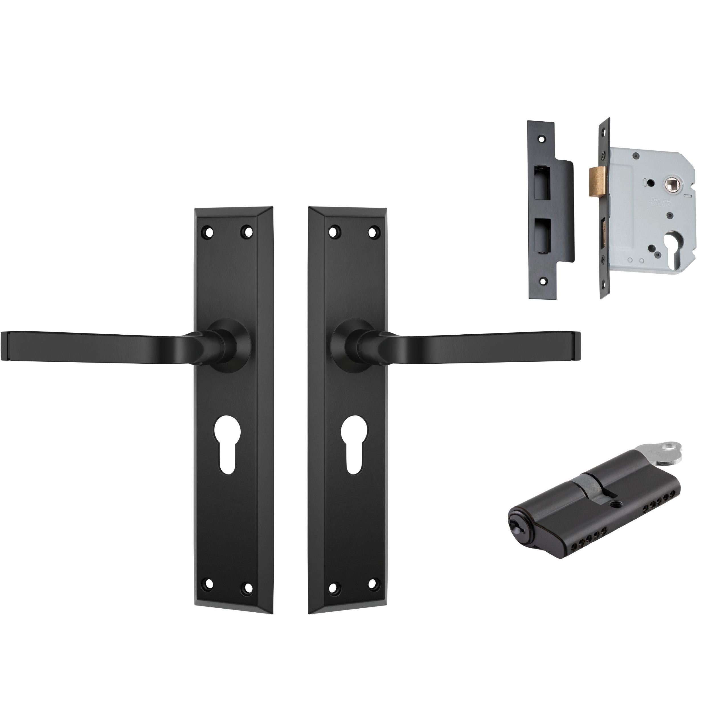 Tradco Door Handle Menton Matt Black Key/Key Entrance Set