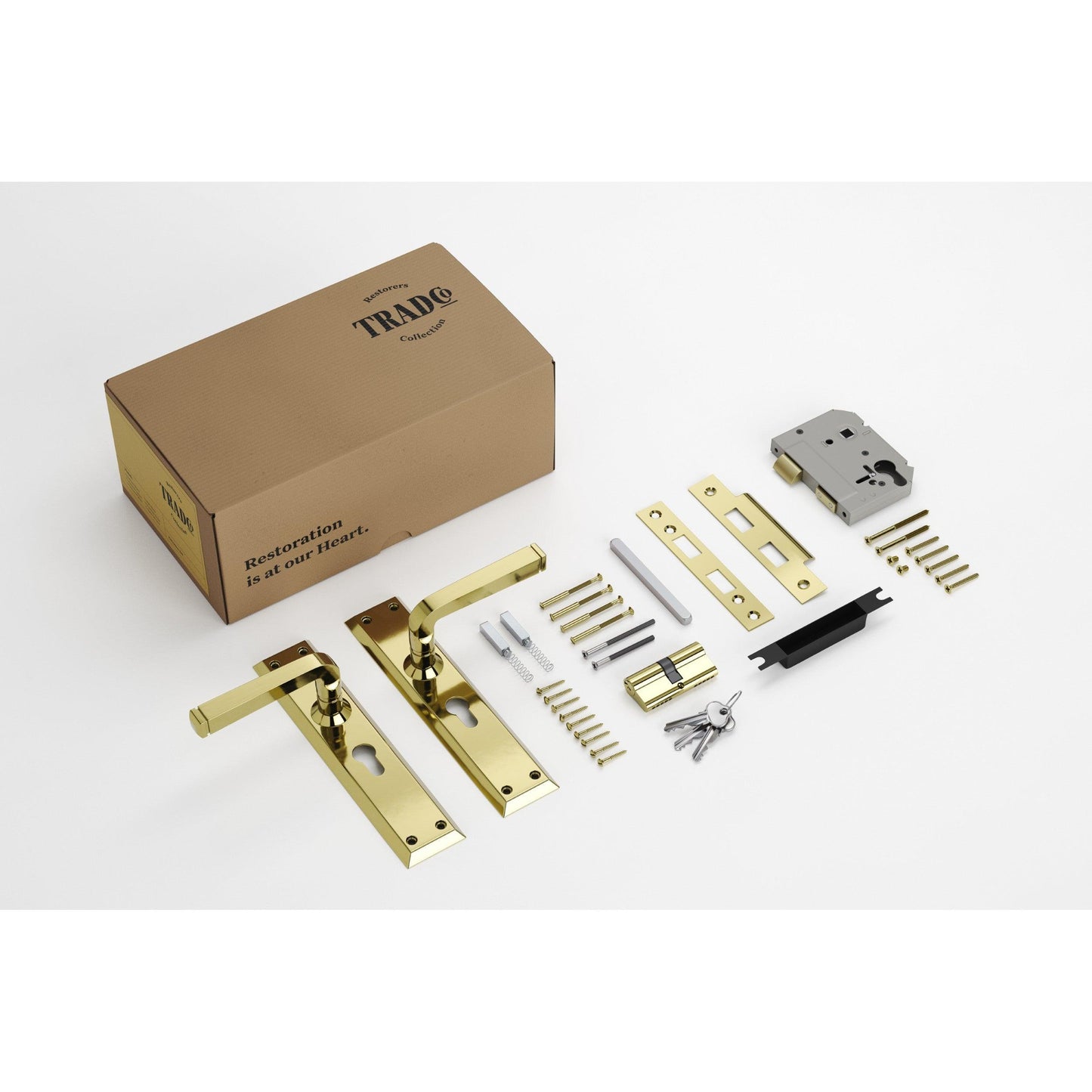 Tradco Door Handle Menton Polished Brass Key/Key Entrance Set