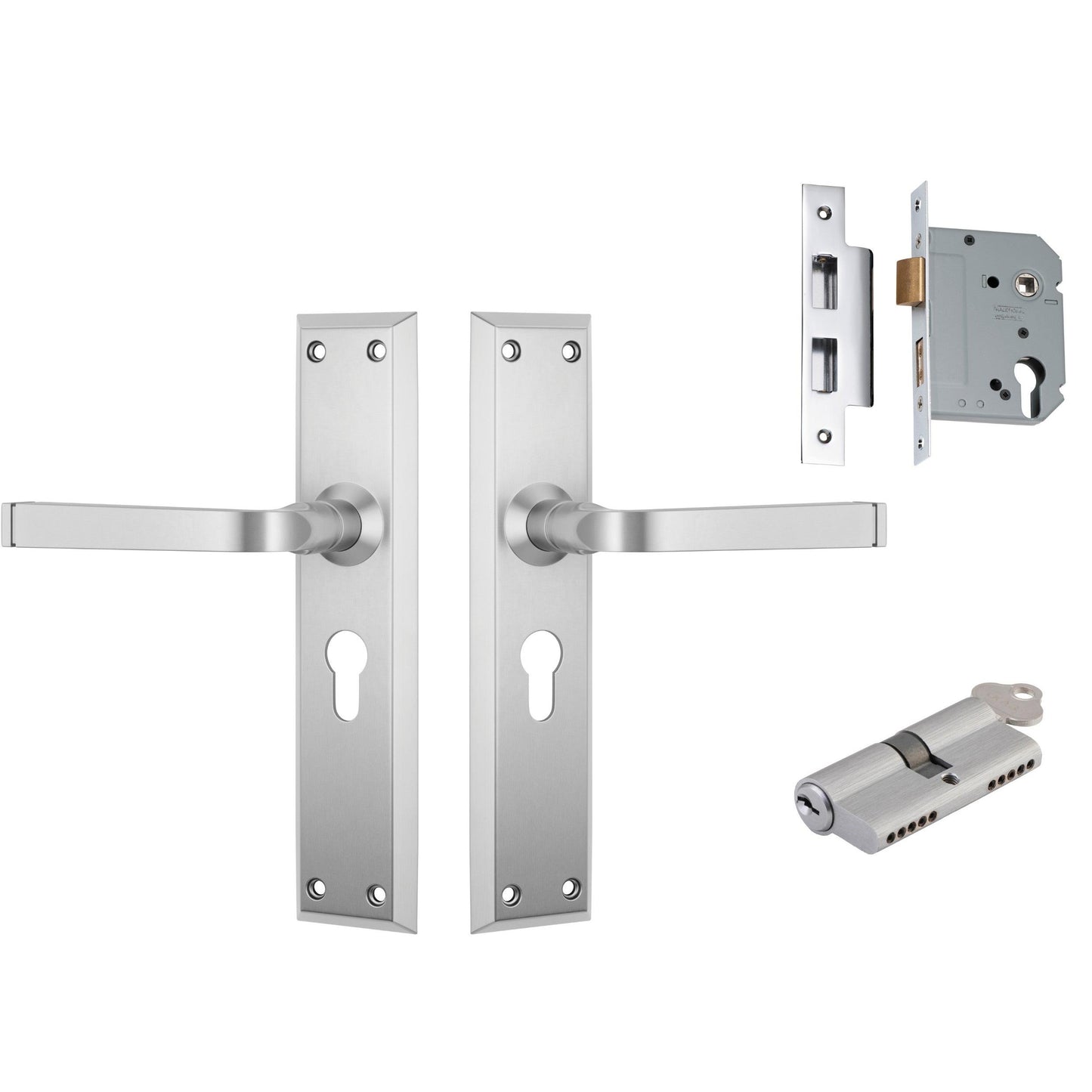 Tradco Door Handle Menton Satin Chrome Key/Key Entrance Set