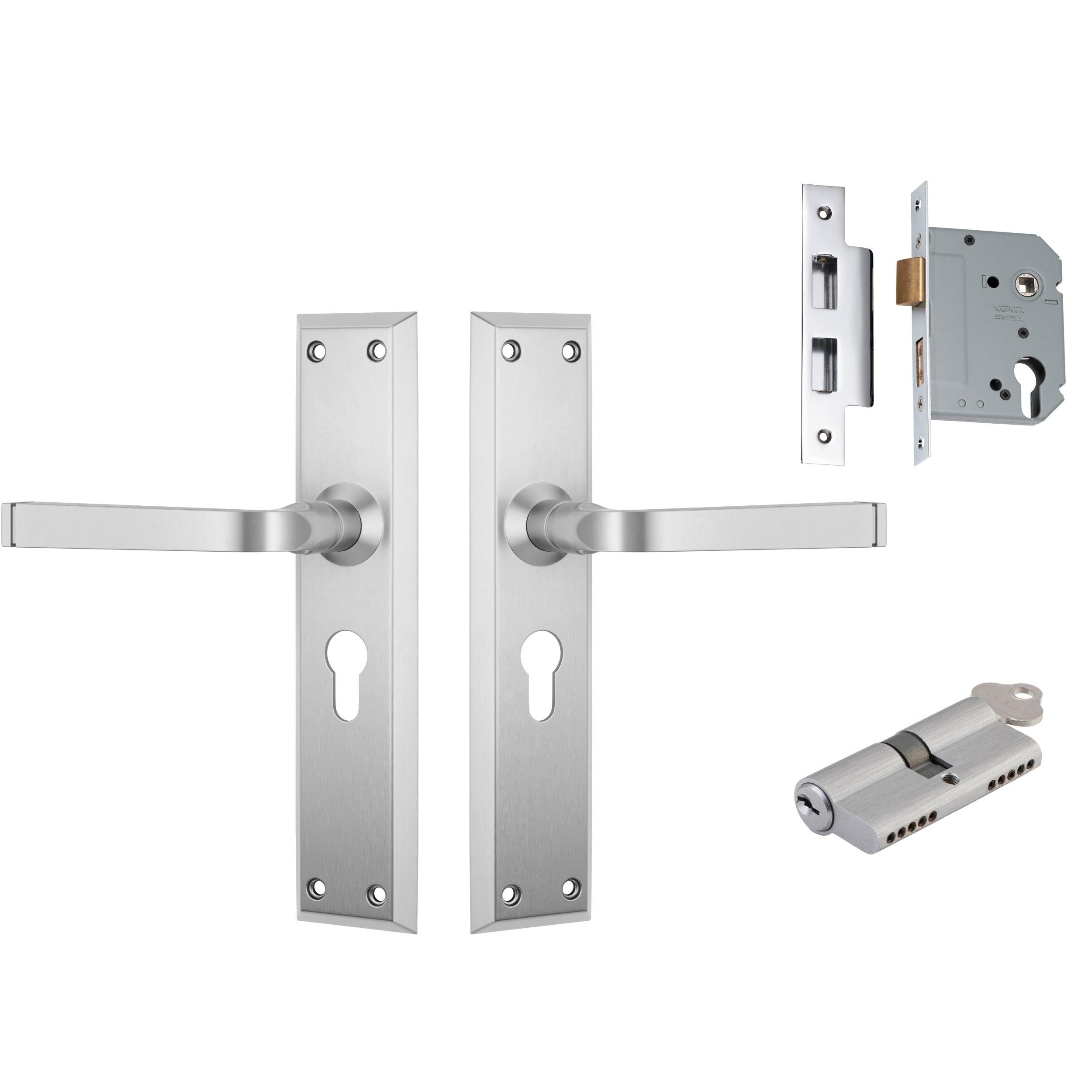 Tradco Door Handle Menton Satin Chrome Key/Key Entrance Set