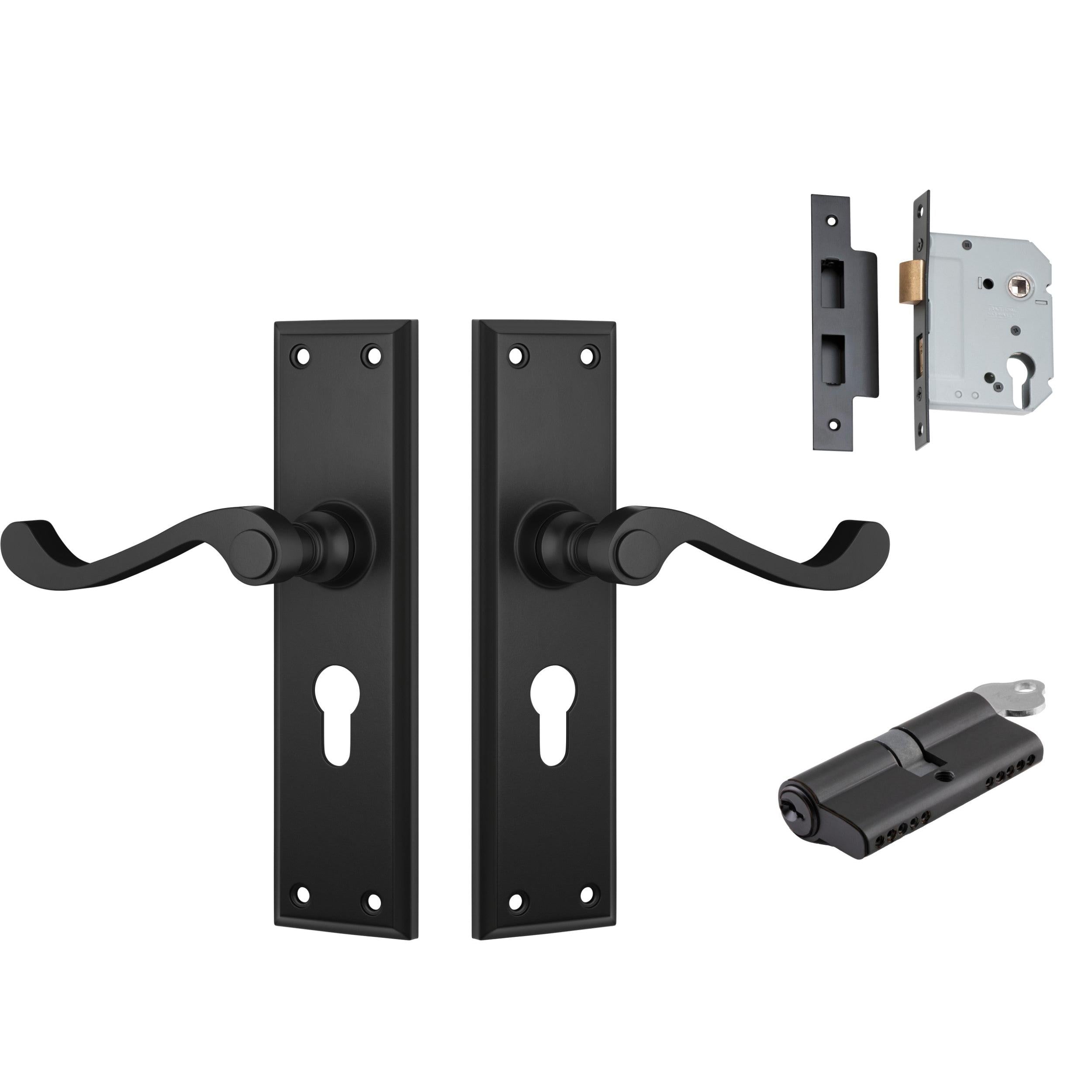 Tradco Door Handle Milton Matt Black Key/Key Entrance Set