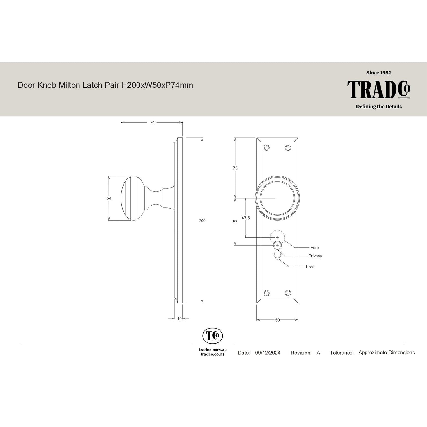 Tradco Door Handle Milton Matt Black Privacy Set