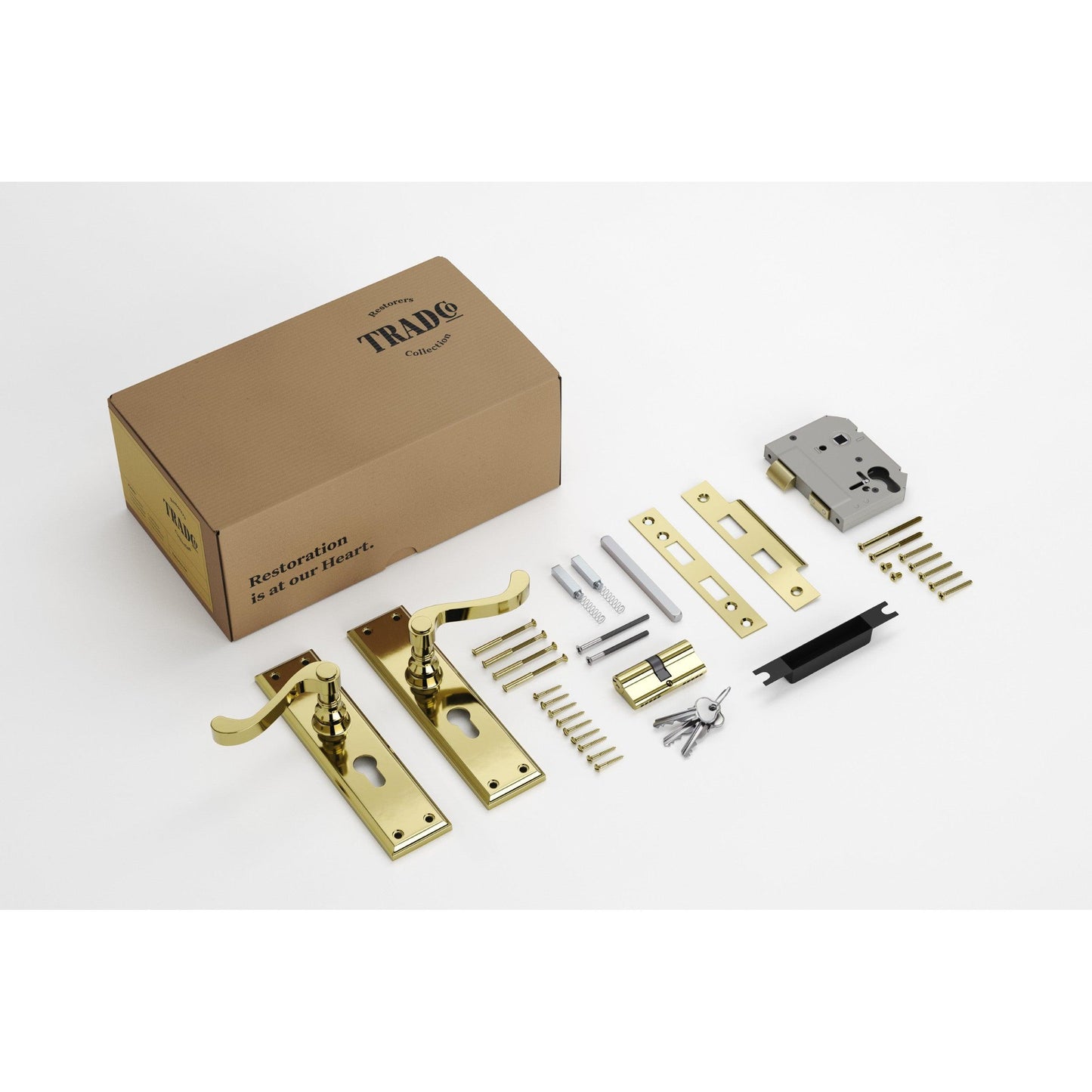 Tradco Door Handle Milton Polished Brass Key/Key Entrance Set