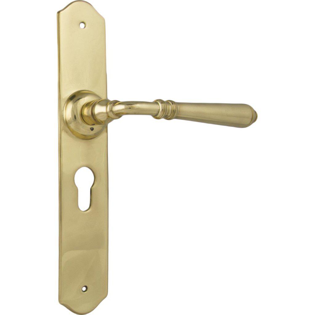 Tradco Door Handle Reims Euro Pair Unlacquered Polished Brass