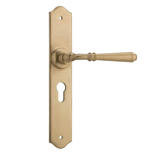 Tradco Door Handle Reims Euro Pair Unlacquered Satin Brass