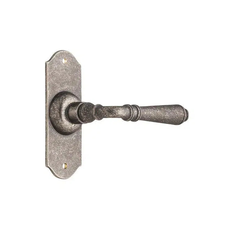 Tradco Door Handle Reims Latch Pair Rumbled Nickel