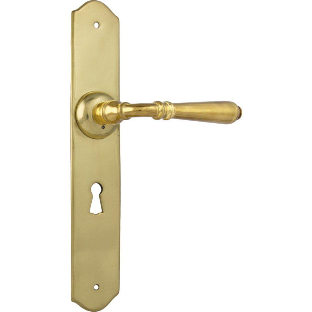 Tradco Door Handle Reims Lock Pair Unlacquered Polished Brass