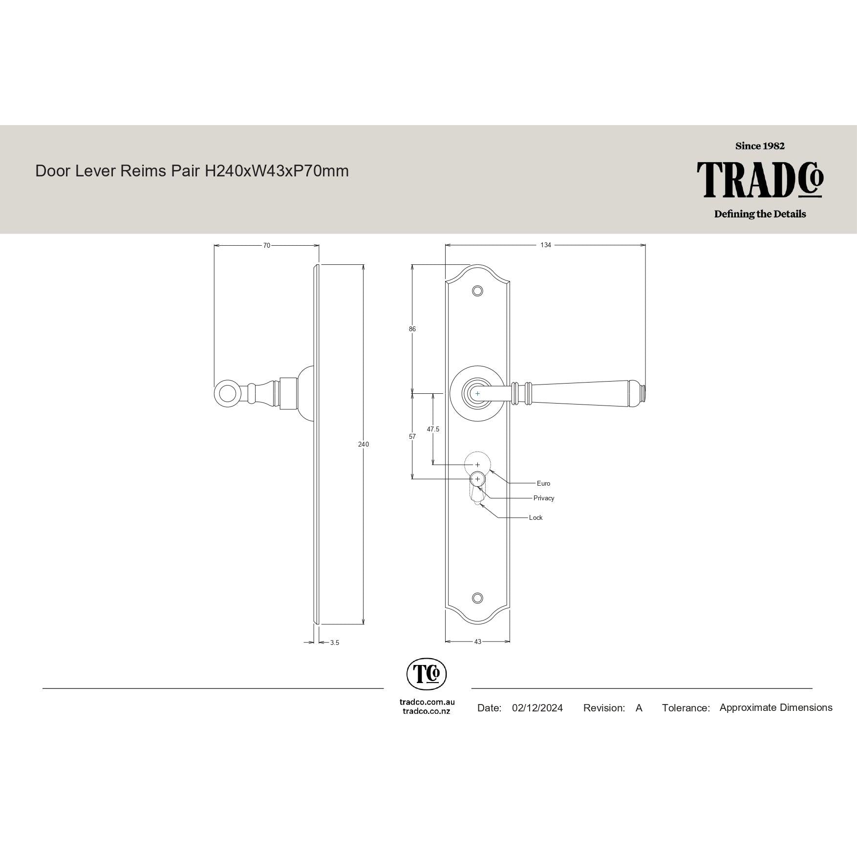 Tradco Door Handle Reims Matt Black Passage Set