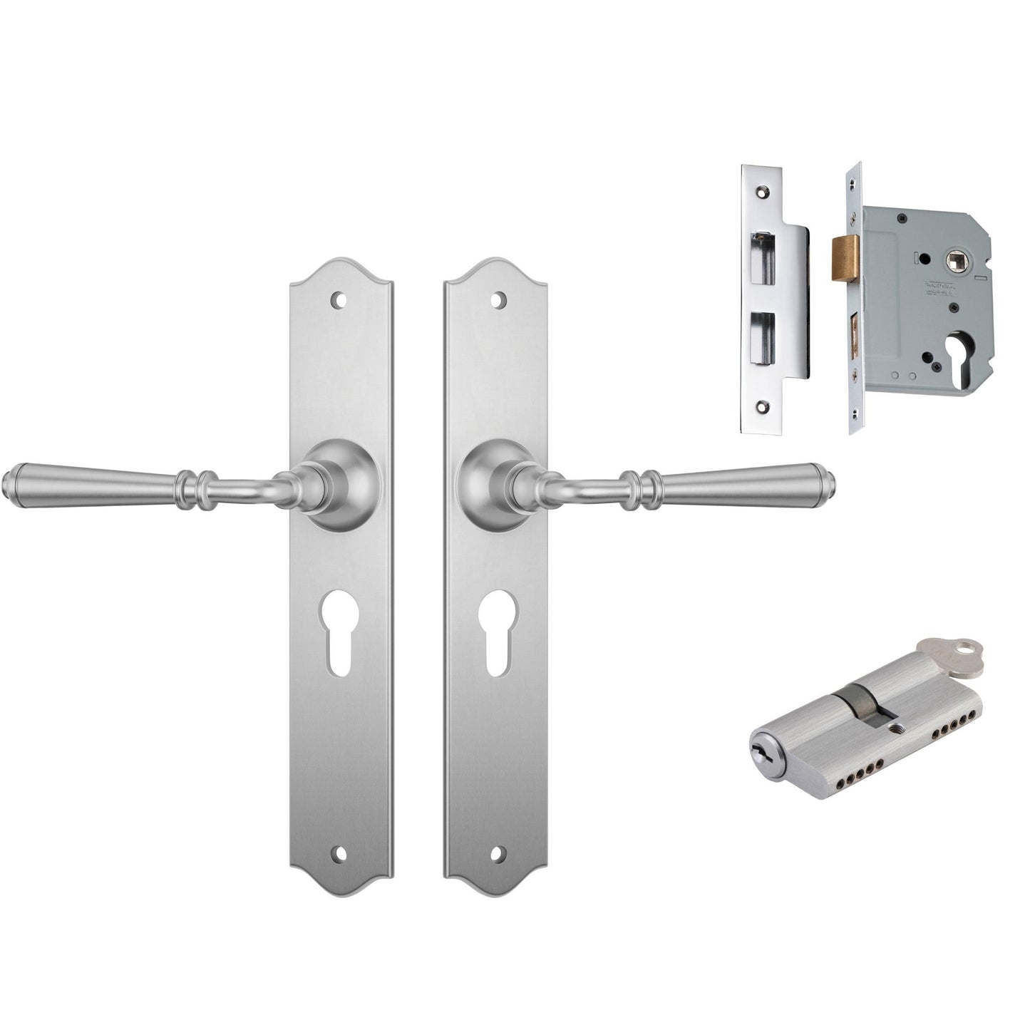 Tradco Door Handle Reims Satin Chrome Key/Key Entrance Set