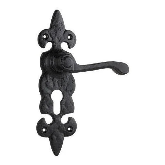 Tradco Door Handle Stratford Iron Euro Pair Matt Black