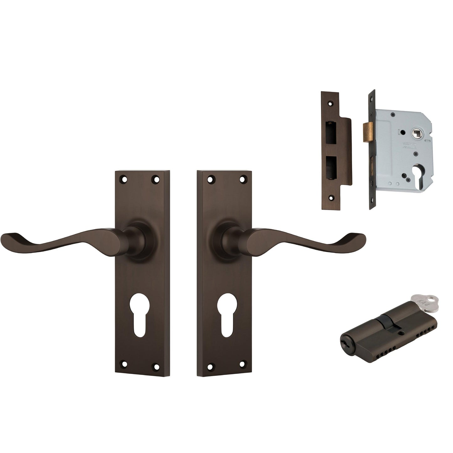 Tradco Door Handle Victorian Antique Brass Key/Key Entrance Set
