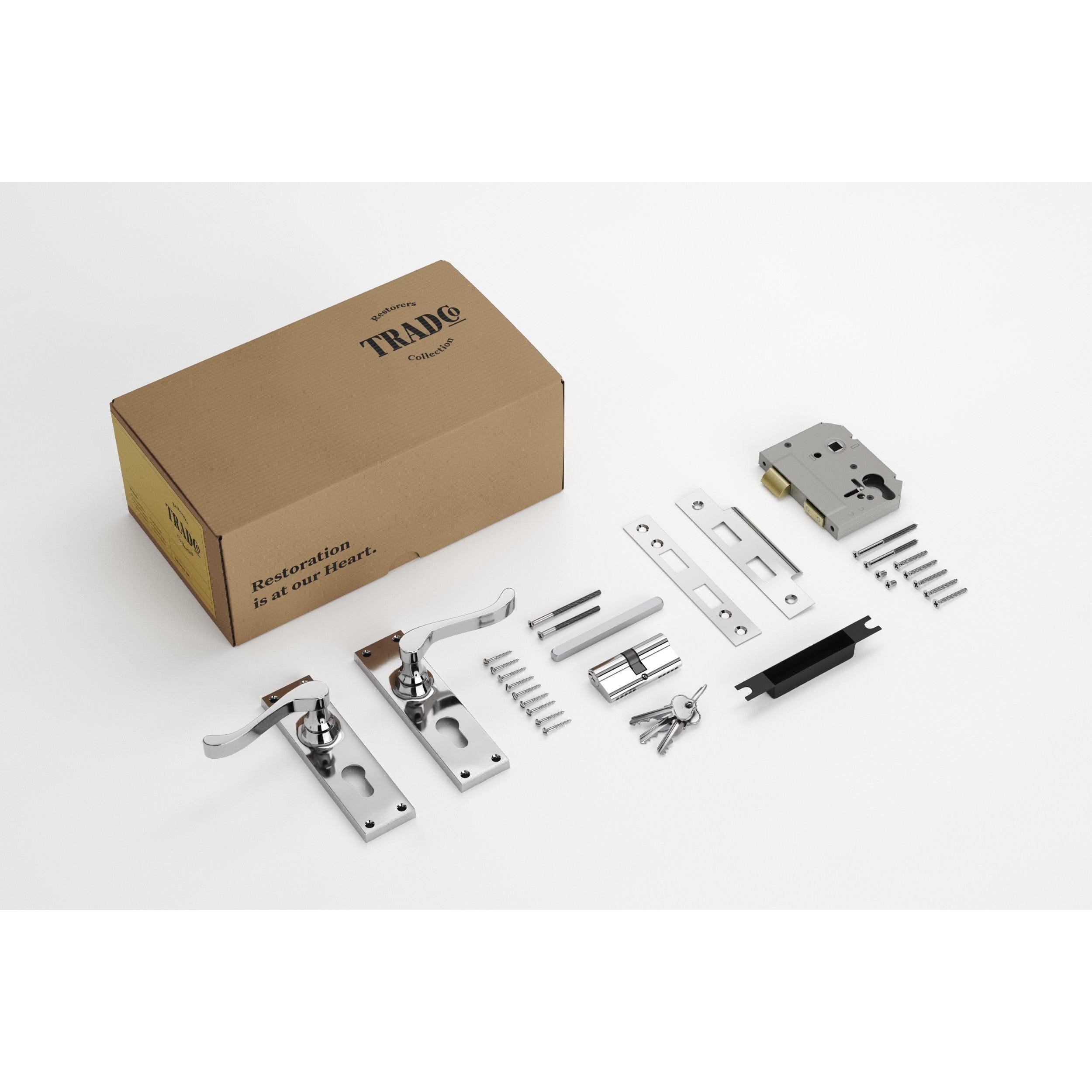 Tradco Door Handle Victorian Chrome Plated Key/Key Entrance Set