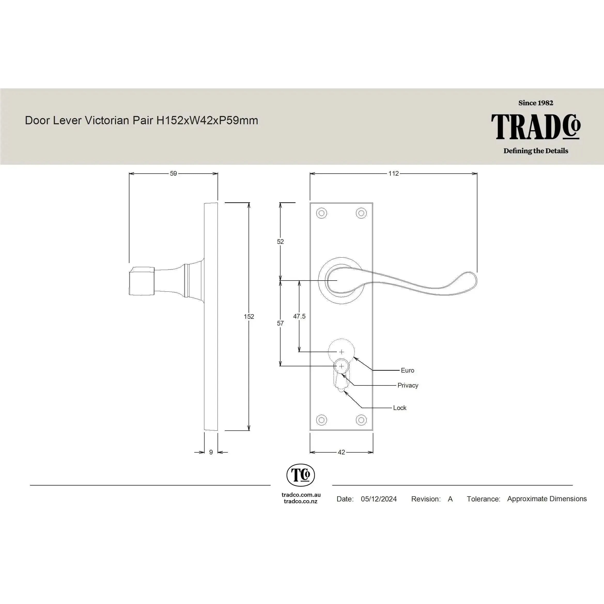 Tradco Door Handle Victorian Latch Pair Matt Black
