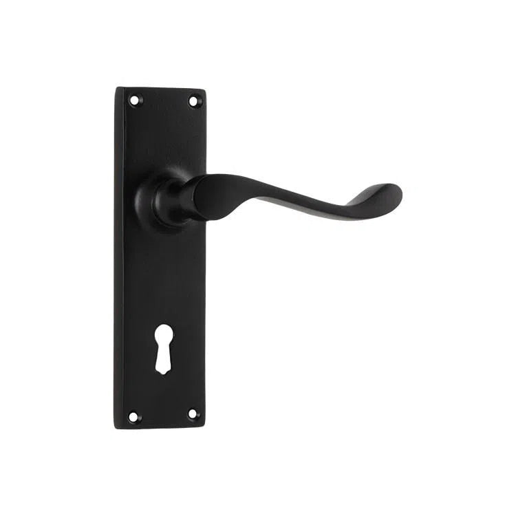 Tradco Door Handle Victorian Lock Pair Matt Black