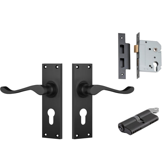 Tradco Door Handle Victorian Matt Black Key/Key Entrance Set