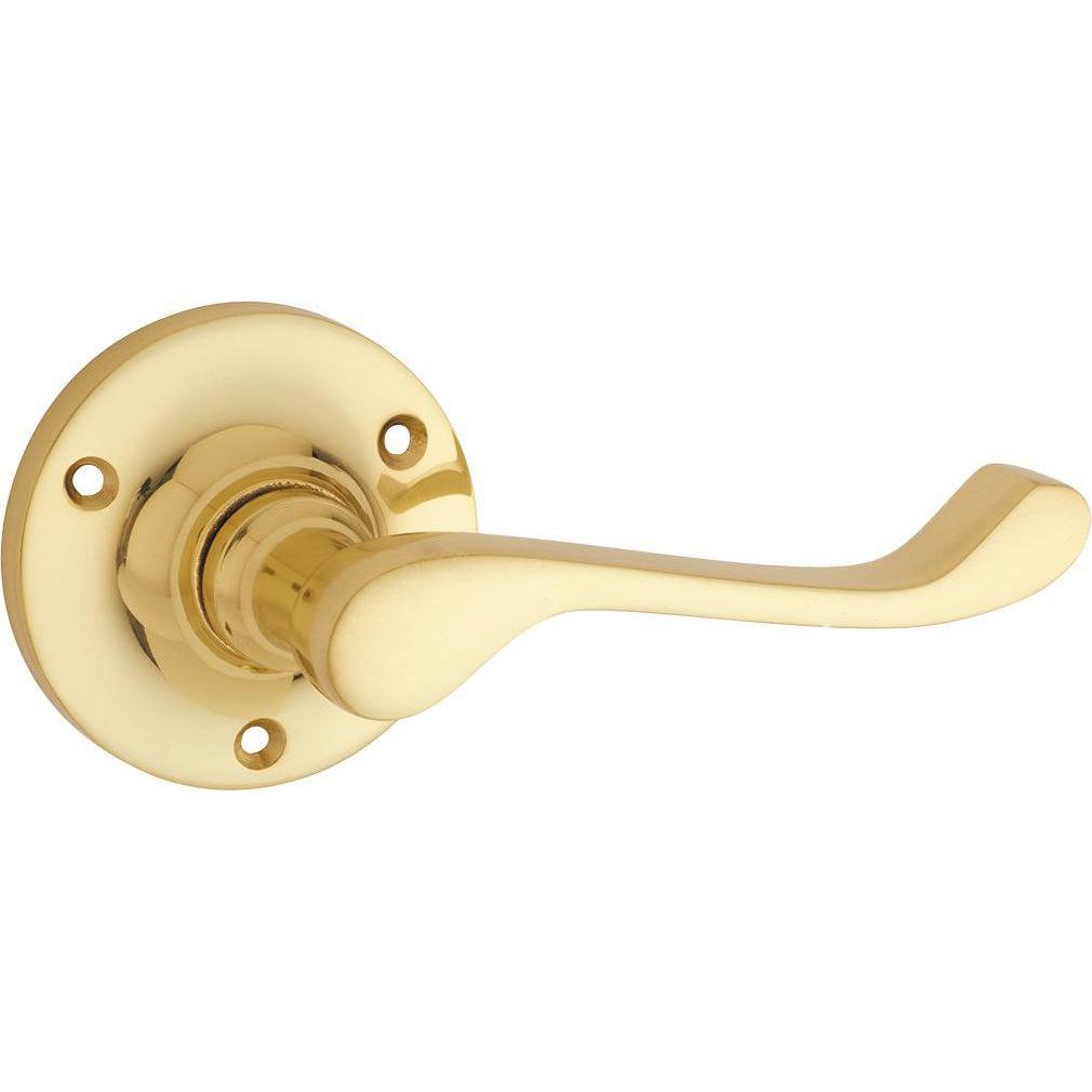 Tradco Door Handle Victorian Round Rose Pair Polished Brass