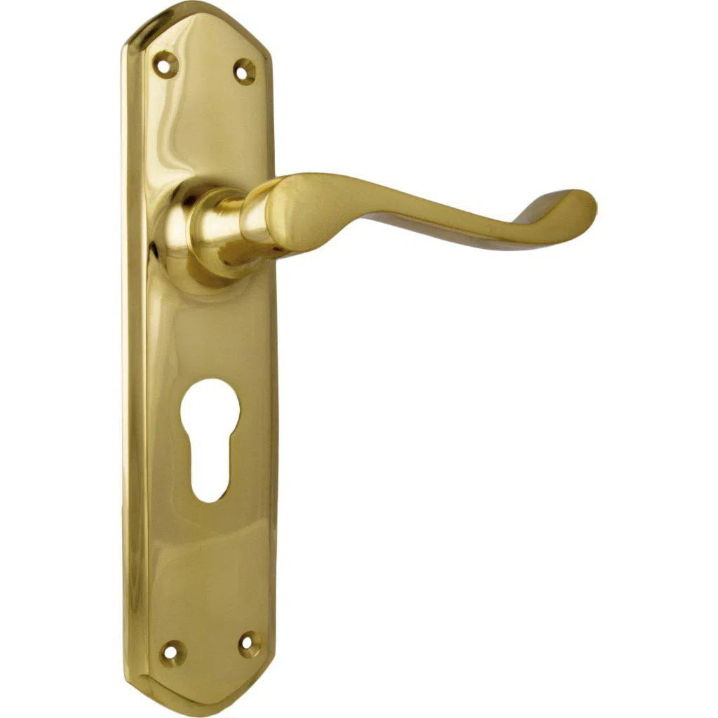 Tradco Door Handle Windsor Euro Pair Unlacquered Polished Brass