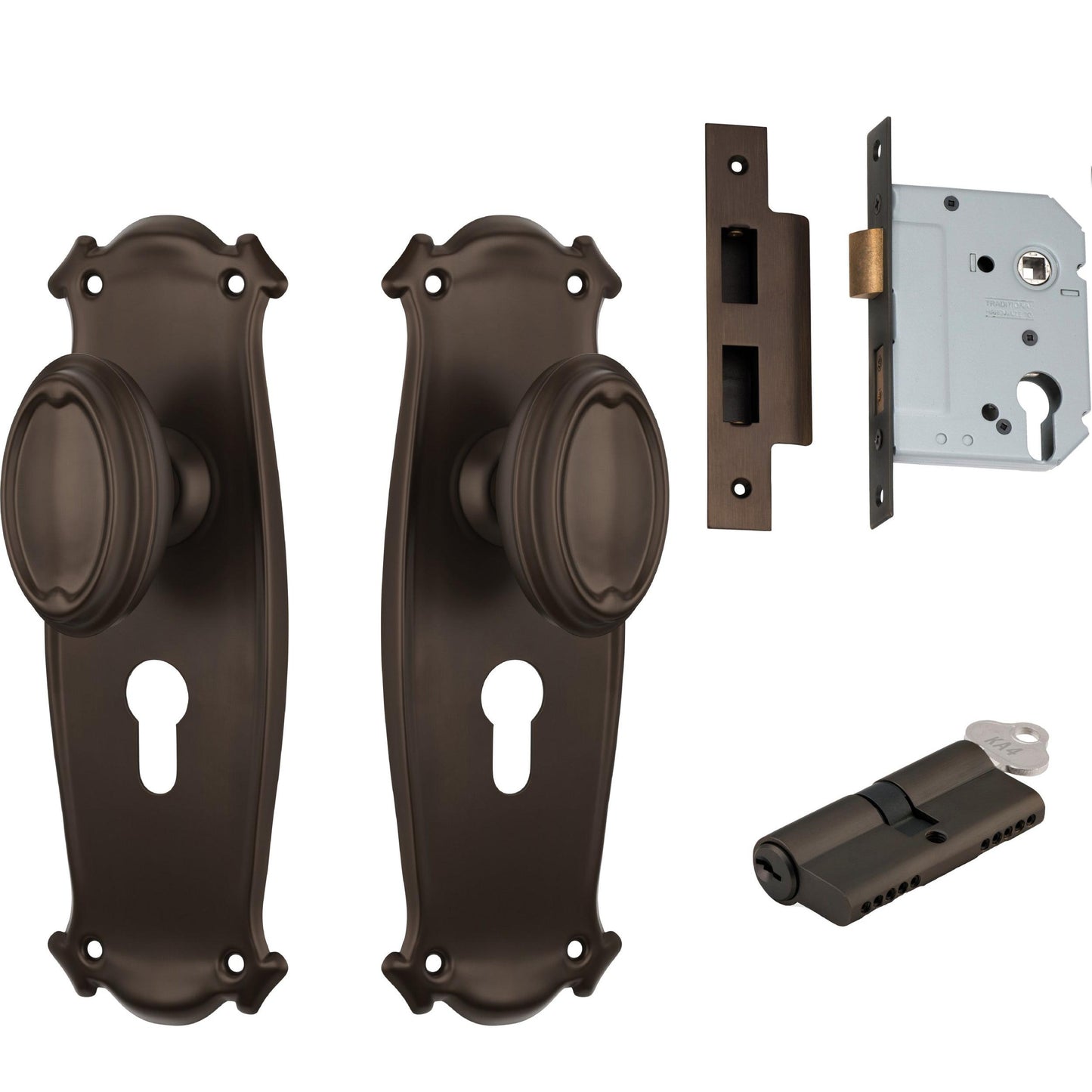 Tradco Door Knob Bungalow Antique Brass Key/Key Entrance Set