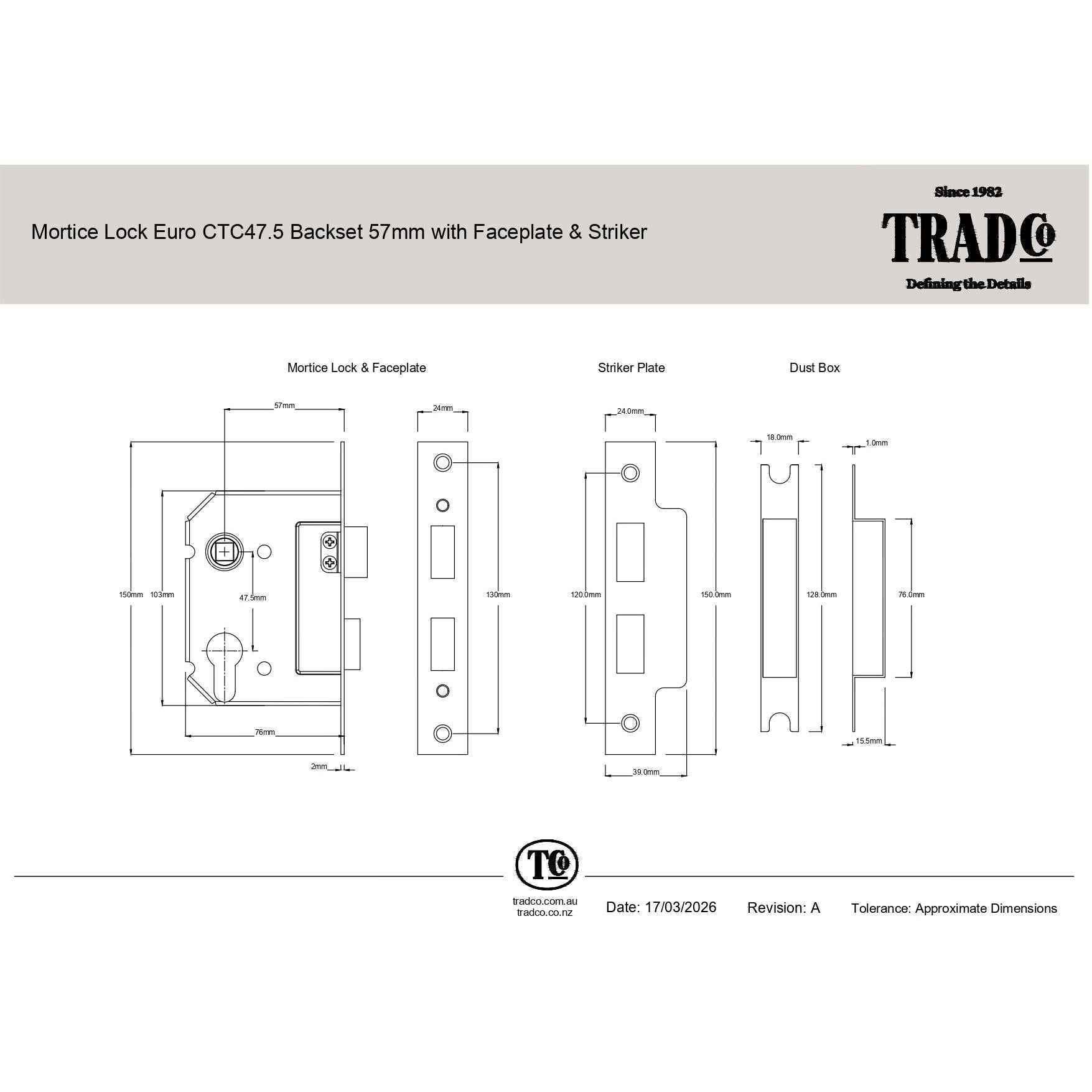 Tradco Door Knob Bungalow Matt Black Key/Key Entrance Set
