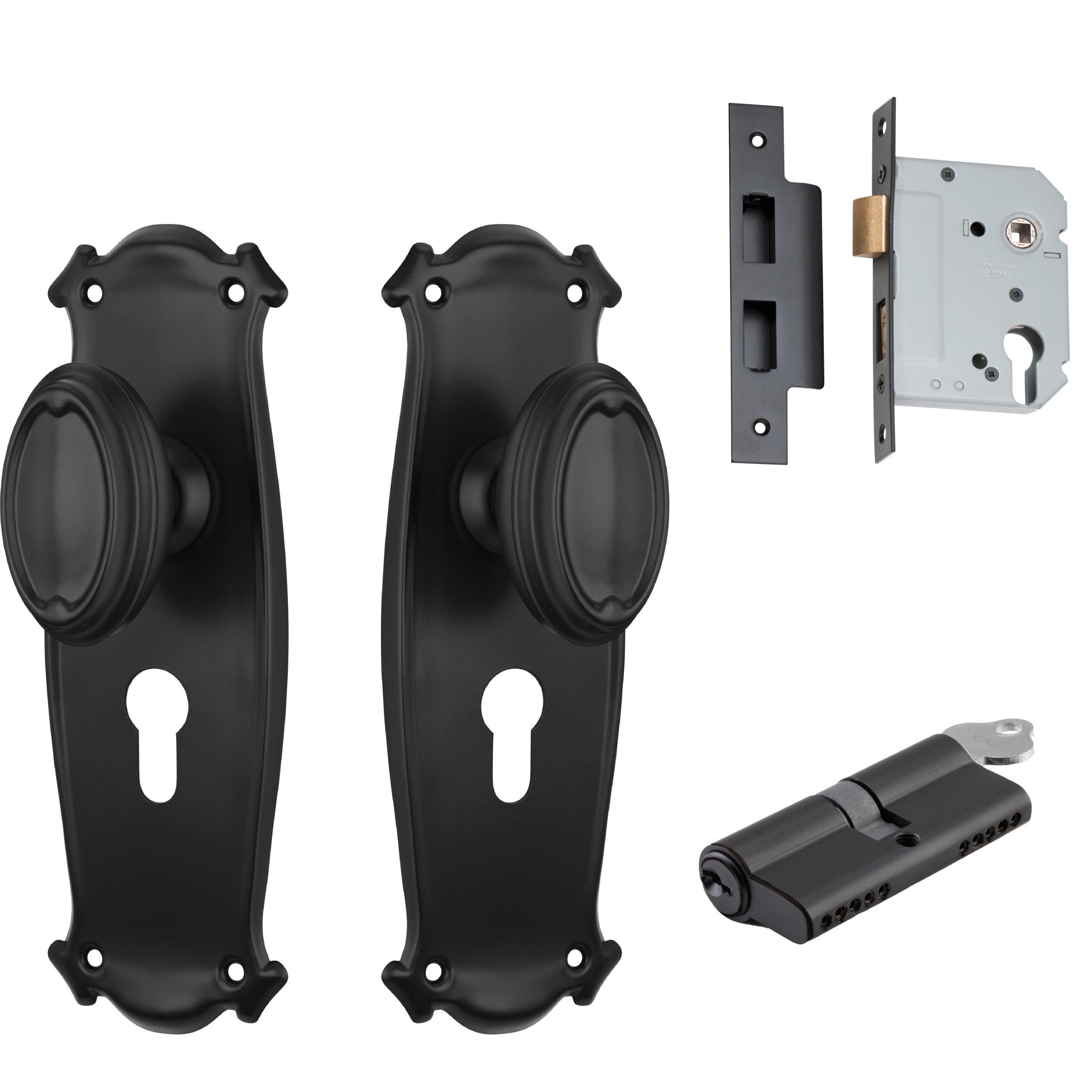 Tradco Door Knob Bungalow Matt Black Key/Key Entrance Set