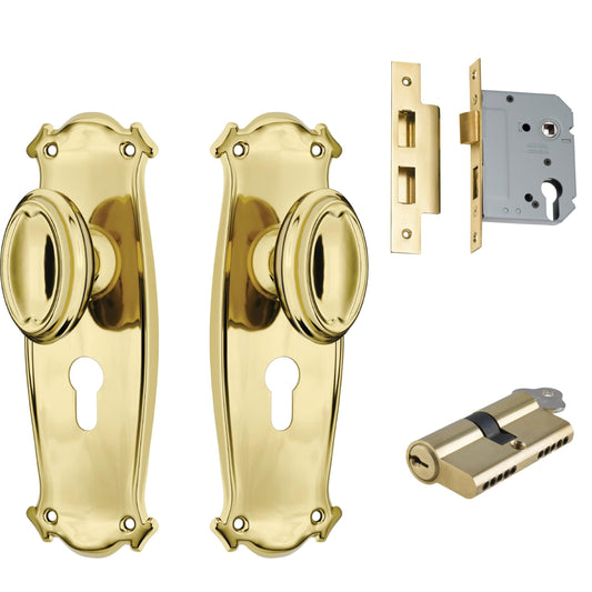 Tradco Door Knob Bungalow Polished Brass Key/Key Entrance Set