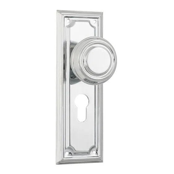 Tradco Door Knob Edwardian Euro Pair Chrome Plated