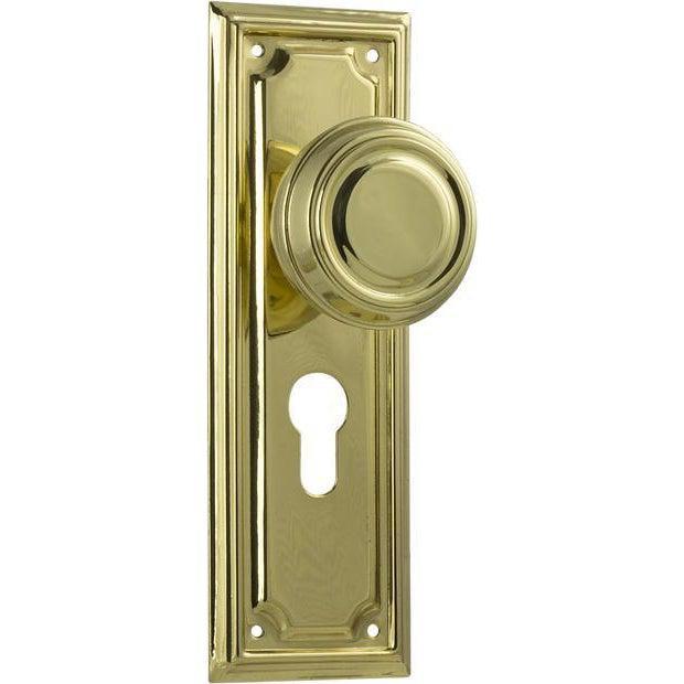 Tradco Door Knob Edwardian Euro Pair Polished Brass