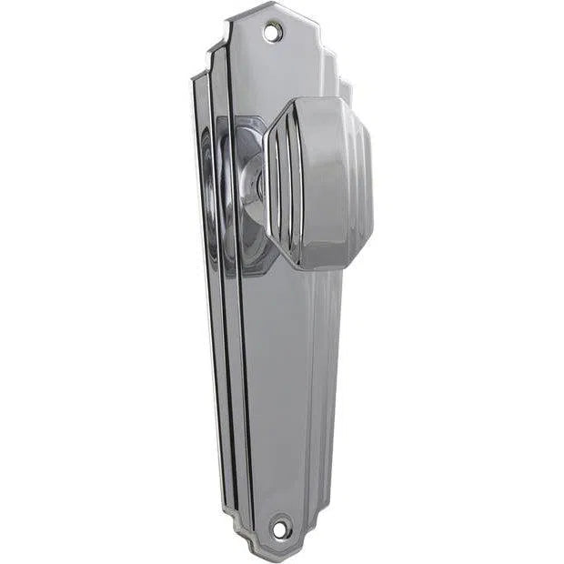 Tradco Door Knob Elwood Art Deco Latch Pair Chrome Plated