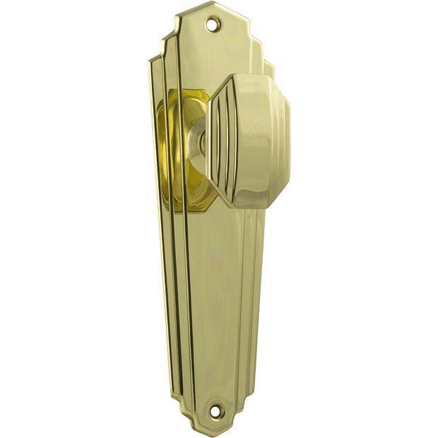 Tradco Door Knob Elwood Art Deco Latch Pair Polished Brass