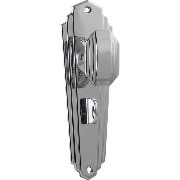 Tradco Door Knob Elwood Art Deco Privacy Pair Chrome Plated