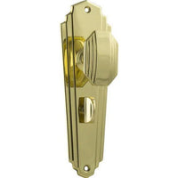 Tradco Door Knob Elwood Art Deco Privacy Pair Polished Brass