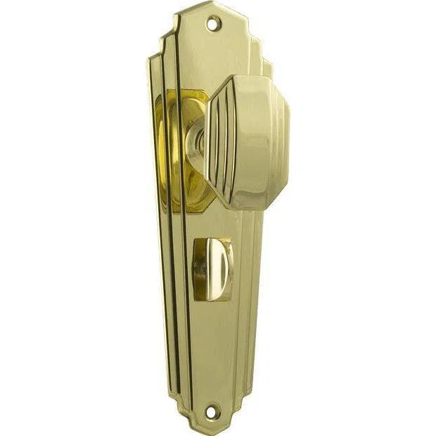 Tradco Door Knob Elwood Art Deco Privacy Pair Polished Brass