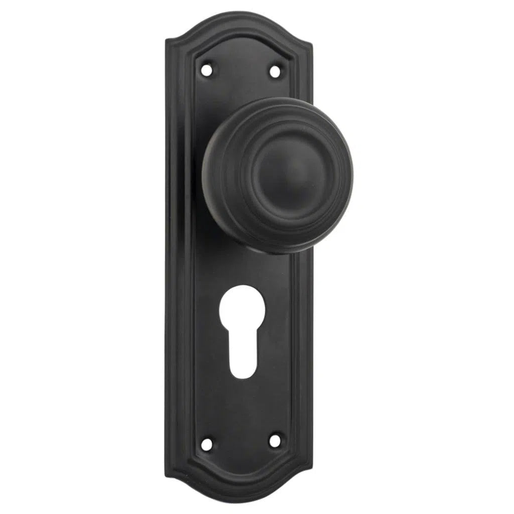 Tradco Door Knob Kensington Euro Pair Matt Black