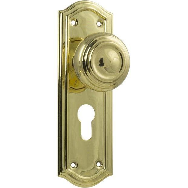 Tradco Door Knob Kensington Euro Pair Polished Brass