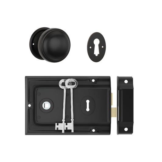 Tradco Door Knob Milled Edge Antique Copper 45mm & Rim Lock MB Set