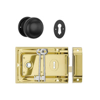 Tradco Door Knob Milled Edge Matt Black 45mm & Rim Lock PB Set
