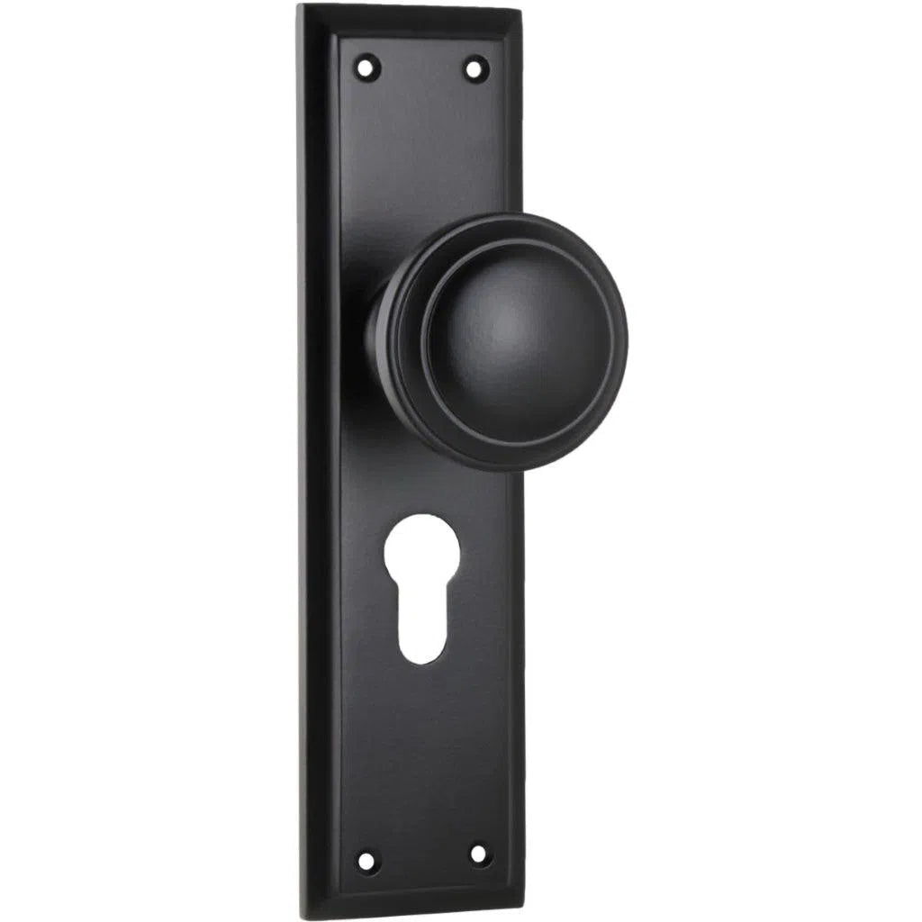 Tradco Door Knob Milton Euro Pair Matt Black