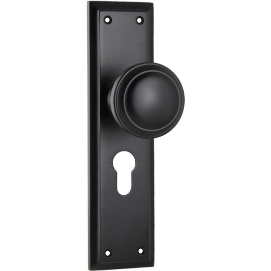 Tradco Door Knob Milton Euro Pair Matt Black
