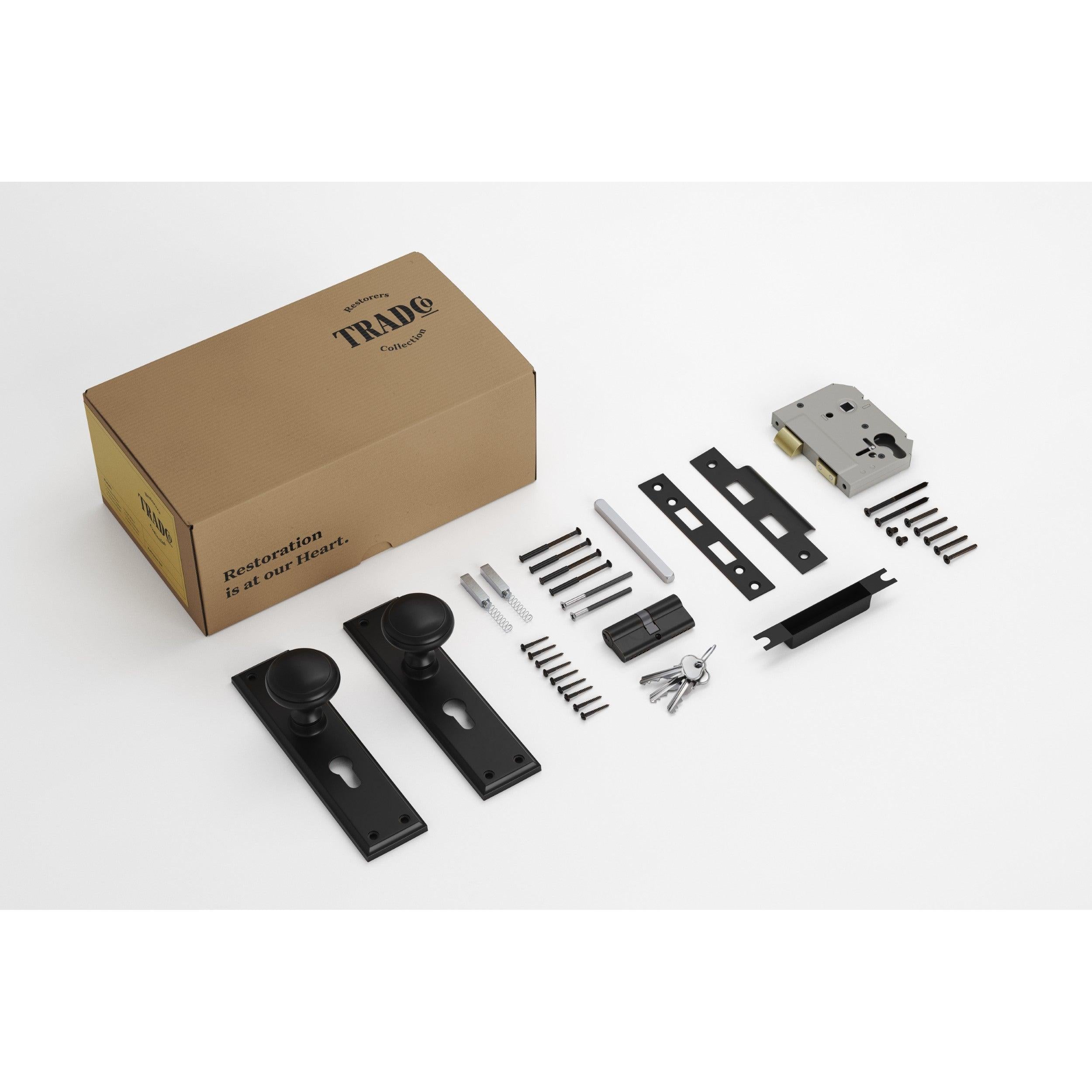 Tradco Door Knob Milton Matt Black Key/Key Entrance Set